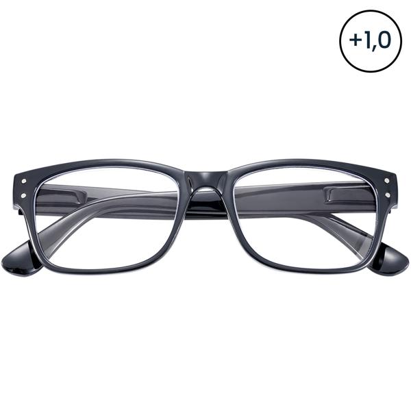 2er-Set Modische Lesebrille mit Brillenetui, +1,0 dpt, schwarz: Klassische Sehhilfe für Damen & Herren, elegant, komfortabel & robust