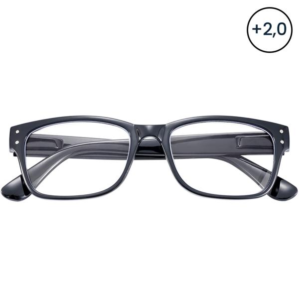 2er-Set Modische Lesebrille mit Brillenetui, +2,0 dpt, schwarz: Klassische Sehhilfe für Damen & Herren, elegant, komfortabel & robust