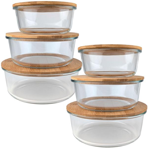 2er-Set Hochwertige Vorratsdosen mit Deckel, rund, Glas/Bambus, 3 Grössen: Vorratsgläser für Aromaschutz & eine stilvolle Ordnung