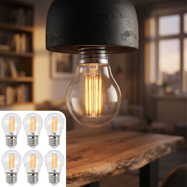 6er-Set LED Filament Lampe G45 E27 4W 400lm Warmweiss 2500K Vintage Glühbirne Retro Glühlampe Dimmbar Warmes Licht Kugelform Edison Tropfenlampe