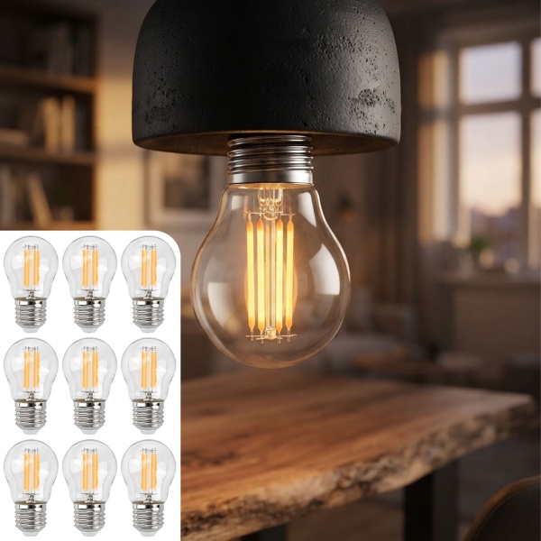 9er-Set LED Filament Lampe G45 E27 4W 400lm Warmweiss 2500K Vintage Glühbirne Retro Glühlampe Dimmbar Warmes Licht Kugelform Edison Tropfenlampe