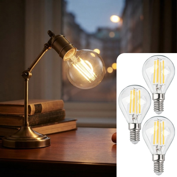 3er-Set LED Filament Lampe G45 E14 4W 400lm Warmweiss 2500K Vintage Glühbirne Retro Glühlampe Dimmbar Warmes Licht Kugelform Edison Tropfenlampe