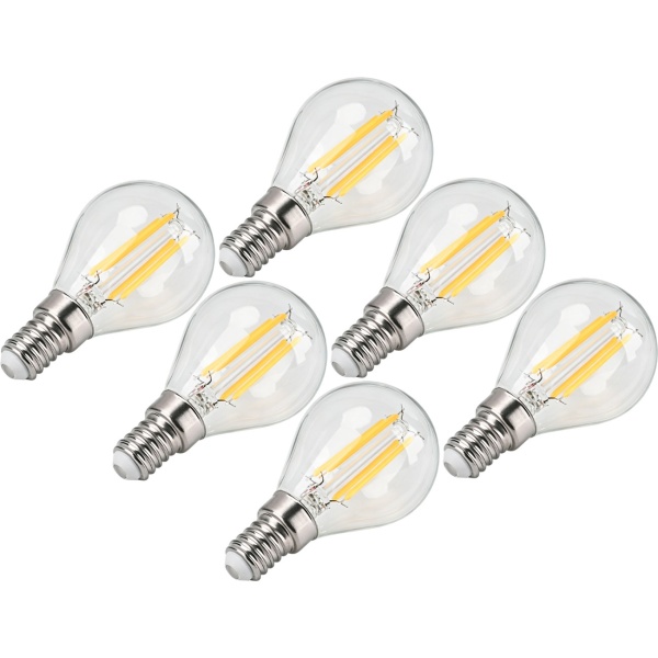 6er-Set LED Filament Lampe G45 E14 4W 400lm Warmweiss 2500K Vintage Glühbirne Retro Glühlampe Dimmbar Warmes Licht Kugelform Edison Tropfenlampe