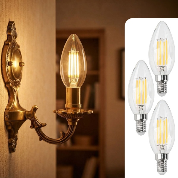 3er-Set LED Filament Kerzenlampe C35 E14 4W 400lm Warmweiss 2500K Vintage Glühbirne Retro Glühlampe Warmes Licht Windlicht Kerzenform