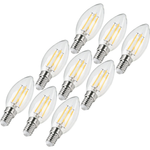 9er-Set LED Filament Kerzenlampe C35 E14 4W 400lm Warmweiss 2500K Vintage Glühbirne Retro Glühlampe Warmes Licht Windlicht Kerzenform