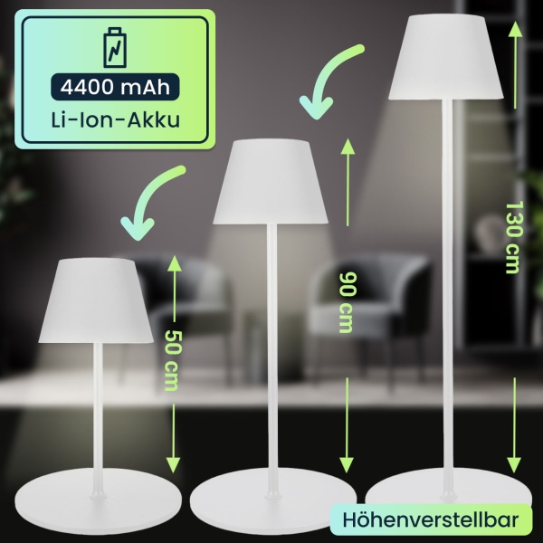 2er-Set höhenverstellbare LED-Stehlampe, dimmbar, weiss, 50/90/130 cm- elegantes Stimmungslicht für Wohnzimmer, Schlafzimmer, Büro und Aussenbereich