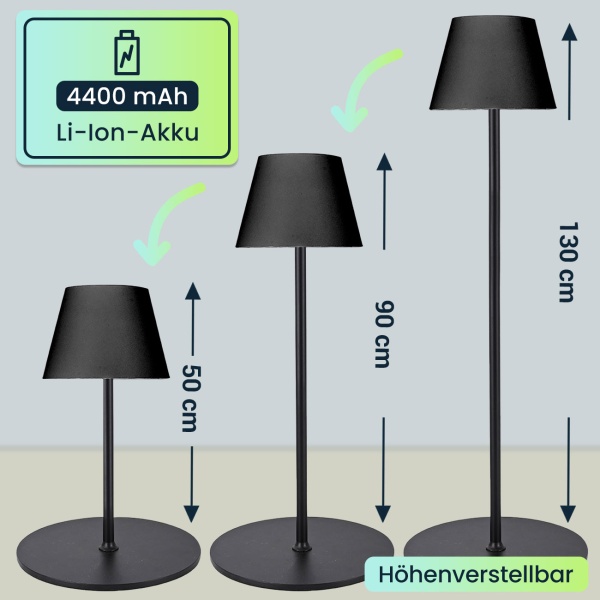 2er-Set höhenverstellbare LED-Stehlampe, dimmbar, schwarz, 50/90/130 cm- elegantes Stimmungslicht für Wohnzimmer, Schlafzimmer, Büro und Aussenbereich