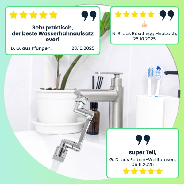 2er-Set 1080° Drehbarer Wasserhahn-Aufsatz: Für Bad & Küche – Ein flexibler Armatur-Sprudler – Spart Wasser & bringt Komfort
