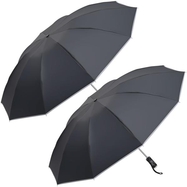 2er-Set Faltbarer Regenschirm mit LED-Taschenlampe, Ø105 cm, schwarz: Ein perfekter Allwetter-Begleiter für Dunkelheit & Regenschauer