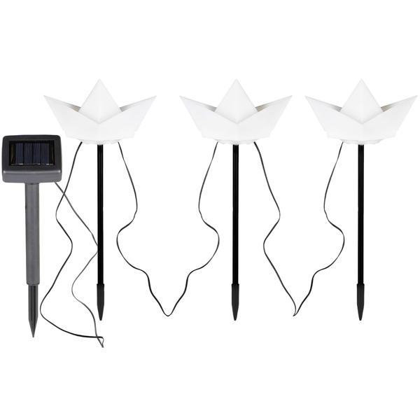 2er-Set Solar-Dekoleuchten 3 Papierschiffe (weiss): 28,5cm Höhe, inkl. Erdspiess – dekorative Solarlampen in Bootsform für stimmungsvolle Beleuchtung
