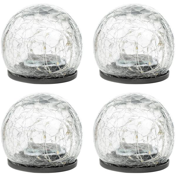 Stimmungsvolles 4er Set Solar Kugelleuchten Crackle Glas mit Erdspiess: Gartenbeleuchtung mit warmweissem LEDs, wetterfest, ideal für Rasen & Beete