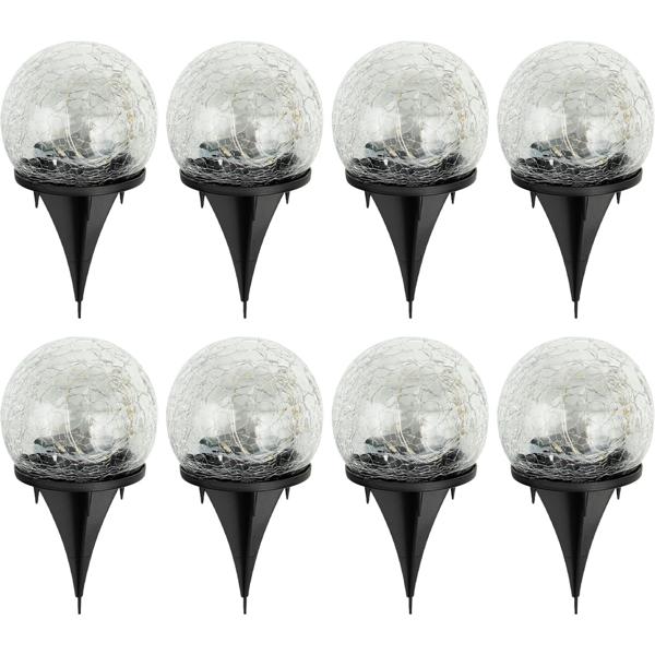 Stimmungsvolles 8er Set Solar Kugelleuchten Crackle Glas mit Erdspiess: Gartenbeleuchtung mit warmweissem LEDs, wetterfest, ideal für Rasen & Beete