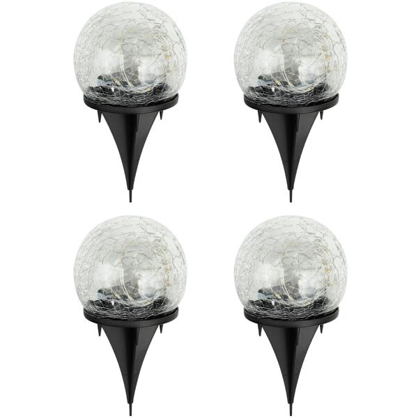 Stimmungsvolles 8er Set Solar Kugelleuchten Crackle Glas mit Erdspiess: Gartenbeleuchtung mit warmweissem LEDs, wetterfest, ideal für Rasen & Beete