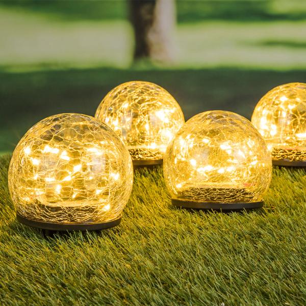 Stimmungsvolles 8er Set Solar Kugelleuchten Crackle Glas mit Erdspiess: Gartenbeleuchtung mit warmweissem LEDs, wetterfest, ideal für Rasen & Beete