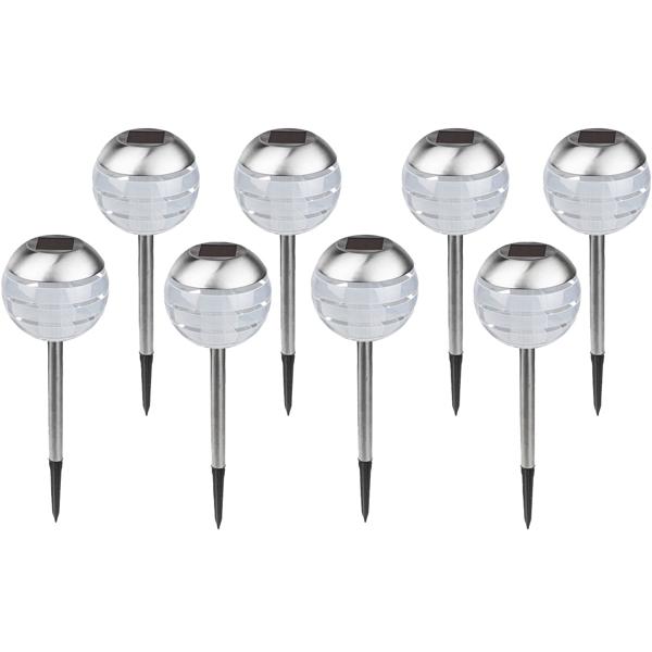 Elegantes 8er LED-Kugelleuchten Set mit Erdspiess: Stimmungsvolle Gartenbeleuchtung, robust, langlebig & einfach zu installieren für Wege, Beete & Terrasse
