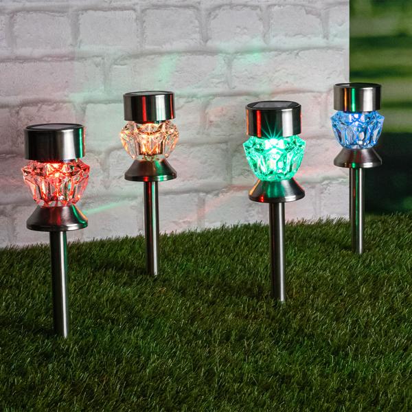 Dekorative Solar Gartenleuchten Stecker (RGB & Warmweiss, Ø7x36cm), 4er-Set: Beleuchtung für Beet & Rasen, farbige Akzente & gemütliches Weisslicht