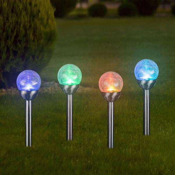 8er-Set Dekorative Solar-Gartenlampe mit Crackle-Effekt-Kugel & Erdspiess, bunt – Garten-Wegelicht & Romantische Gartenbeleuchtung, ideal für Rasen & Beete