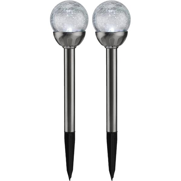2er-Set Dekorative Solar-Gartenlampe mit Crackle-Effekt-Kugel & Erdspiess, bunt – Garten-Wegelicht & Romantische Gartenbeleuchtung, ideal für Rasen & Beete