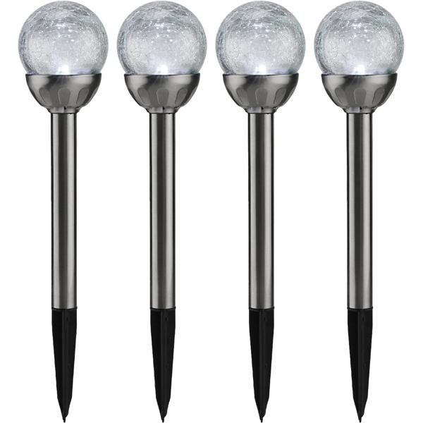 4er-Set Dekorative Solar-Gartenlampe mit Crackle-Effekt-Kugel & Erdspiess, bunt – Garten-Wegelicht & Romantische Gartenbeleuchtung, ideal für Rasen & Beete