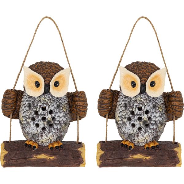 2er-Set LED Solar Gartenfigur Eule auf Schaukel: Sanftes Licht für Gartenwege, Blumenbeete & Bäume, wetterbeständig, kabellos