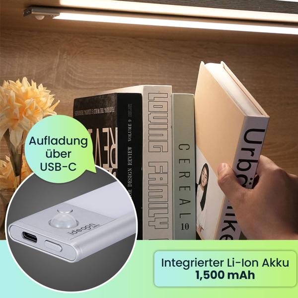 2er-Set Flache Akku LED-Lichtleiste, 40cm mit Bewegungssensor, 120 LEDs: Kabellos, hell & energiesparend – Perfekt für Schrank, Flur & Küche