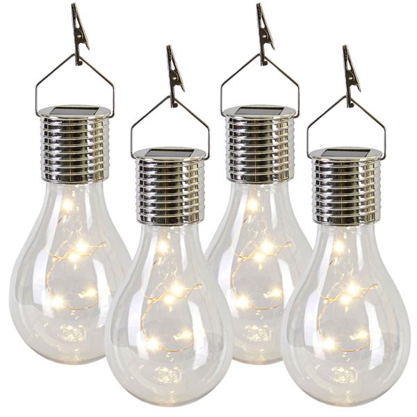 Solar-LED-Lampe in Glühbirnen-Form, 4er-Set, warmweiss, Ø 7,5 x H 15 cm, Deko-Glühbirne mit Drahtlichterkette