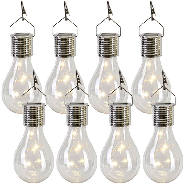 Solar-LED-Lampe in Glühbirnen-Form, 8er-Set, warmweiss, Ø 7,5 x H 15 cm, Deko-Glühbirne mit Drahtlichterkette