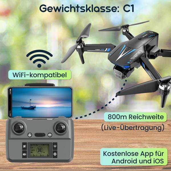 Profi GPS-Drohne mit Full-HD-Kamera, inkl. Ersatz-Akku: Gestochen scharfe Luftaufnahmen – 800m Reichweite & kompaktes Design für Abenteurer