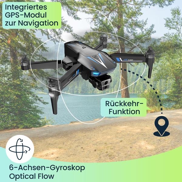 Profi GPS-Drohne mit Full-HD-Kamera, inkl. Ersatz-Akku: Gestochen scharfe Luftaufnahmen – 800m Reichweite & kompaktes Design für Abenteurer