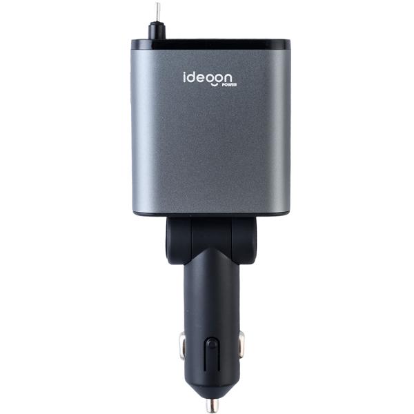 4in1 KFZ-Ladegerät 69W - PD 3.0 Schnellladen - Aufrollbares USB-C & Lightning Kabel 80cm - 2 Zusatz-Ports - 12V-24V Aluminium-Gehäuse