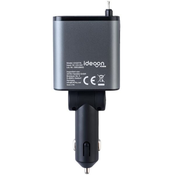 4in1 KFZ-Ladegerät 69W - PD 3.0 Schnellladen - Aufrollbares USB-C & Lightning Kabel 80cm - 2 Zusatz-Ports - 12V-24V Aluminium-Gehäuse