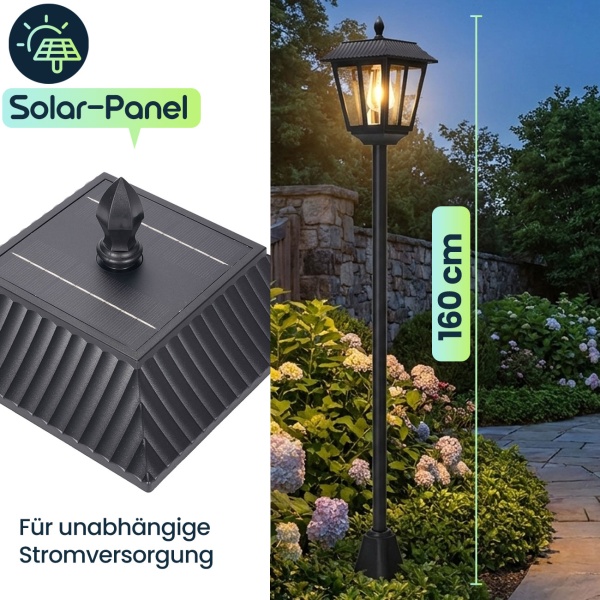 Hochleistungs Solar-LED-Gartenlaterne mit Dämmerungssensor - wetterfest IP44. Für stimmungsvolle Momente im Garten und auf der Terrasse