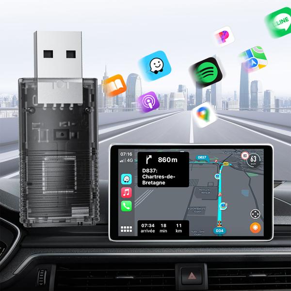 USB-Dongle für Car Play & Android Auto: Drahtlose Verbindung & sichere Navigation – Nahtlose Smartphone-Integration, Musik & Freisprechen im Fahrzeug
