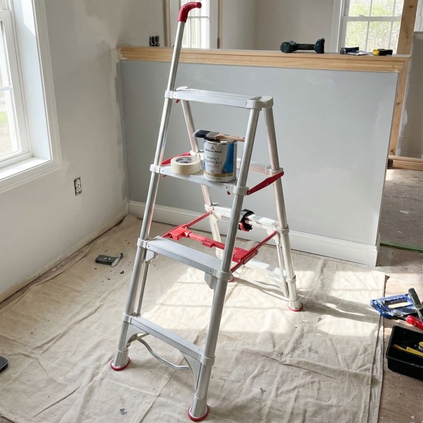 Robuste 4-stufige Teleskop-Doppeltrittleiter: Eine stabile Stehleiter klappbar für Profis & Heimwerker, Haushaltsleiter bis 4 Stufen