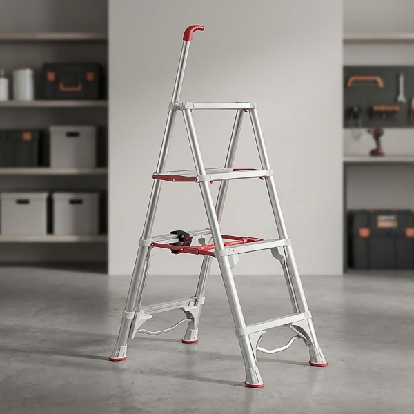 Robuste 4-stufige Teleskop-Doppeltrittleiter: Eine stabile Stehleiter klappbar für Profis & Heimwerker, Haushaltsleiter bis 4 Stufen