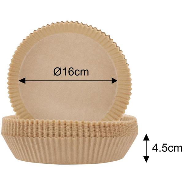 Ölbeständige Backpapier-Einlagen für Heissluftfritteusen, 100 Stück, Ø 16 cm, antihaft, hitzebeständig & passgenau, für sauberes & einfaches Frittieren