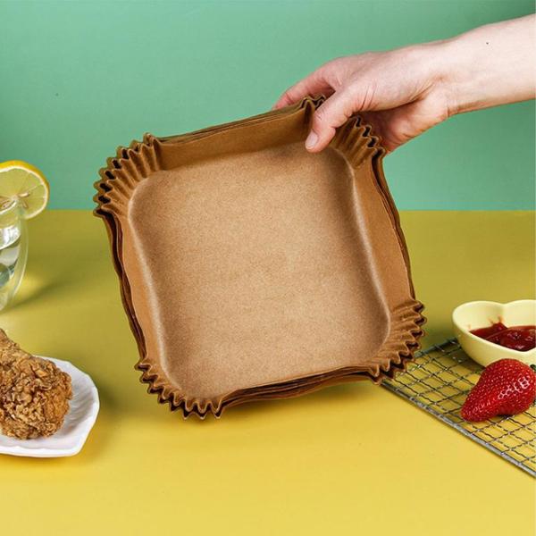 Ölbeständige Backpapier-Einlagen für Heissluftfritteusen, 100 Stück, 16x16 cm, antihaft, hitzebeständig & passgenau, für sauberes & einfaches Frittieren