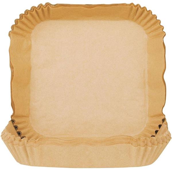 Ölbeständige Backpapier-Einlagen für Heissluftfritteusen, 100 Stück, 20x20 cm, antihaft, hitzebeständig & passgenau, für sauberes & einfaches Frittieren