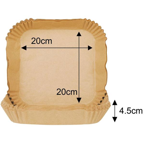 Ölbeständige Backpapier-Einlagen für Heissluftfritteusen, 100 Stück, 20x20 cm, antihaft, hitzebeständig & passgenau, für sauberes & einfaches Frittieren