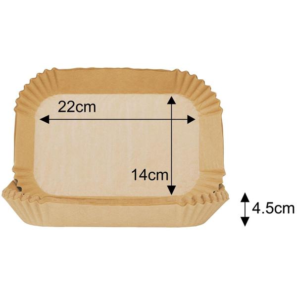 Ölbeständige Backpapier-Einlagen für Heissluftfritteusen, 100 Stück, 22x14 cm, antihaft, hitzebeständig & passgenau, für sauberes & einfaches Frittieren
