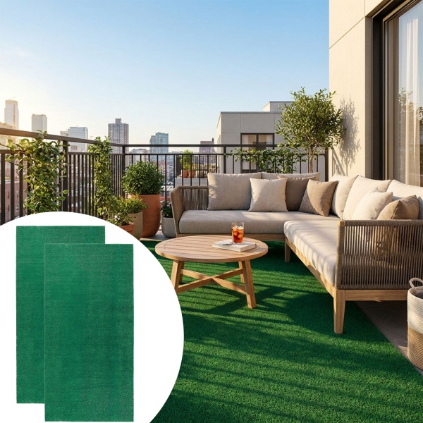 2er-Set Kunstrasenteppich Hellgrün 100x200cm: Pflegeleicht, UV-stabil & wetterfest – Ihr immergrünes Rasen-Paradies fur Balkon & Terrasse
