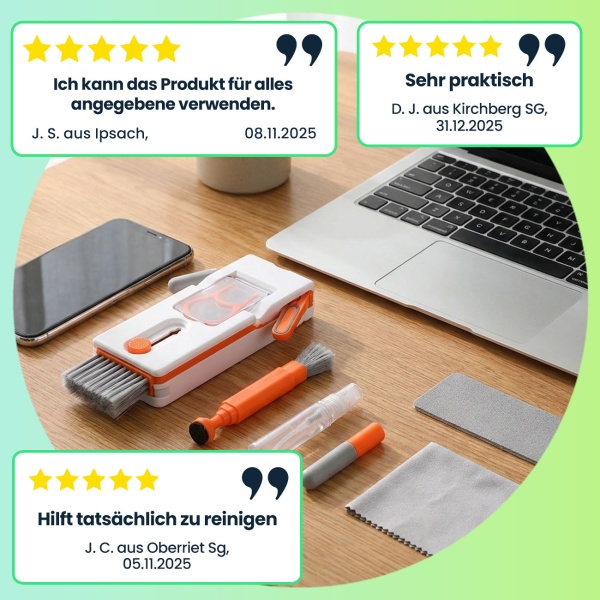 11-in-1 Reinigungsset für Tastatur, Smartphone & Kopfhörer – Multifunktionelles Reinigungs-Set mit Metallspitze, Bürsten & Linsen Reiniger
