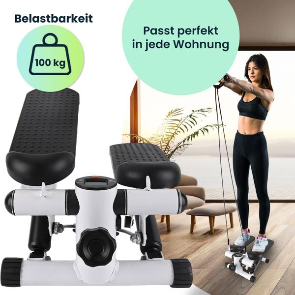 Kompakter Mini Stepper mit Trainingscomputer und Widerstandsbändern, max. 100 kg - Ideal für Home Workout und Fitness