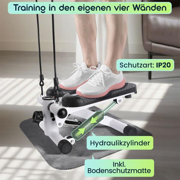 Kompakter Mini Stepper mit Trainingscomputer und Widerstandsbändern, max. 100 kg - Ideal für Home Workout und Fitness