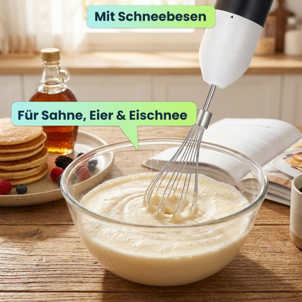 Power Stabmixer-Set 400W mit Zerkleinerer & Schneebesen – 4-in-1 Pürierstab-Set für Suppen & Smoothies, inkl. Messbecher