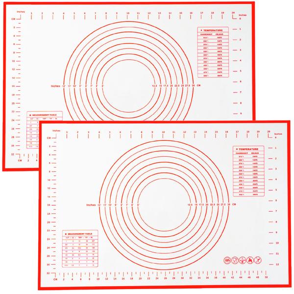 2er-Set Silikon-Backmatte mit Messangaben & Schablonen, antihaftbeschichtet 60 x 40 cm – Vielseitige Teigmatte & Backunterlage für Backprofis