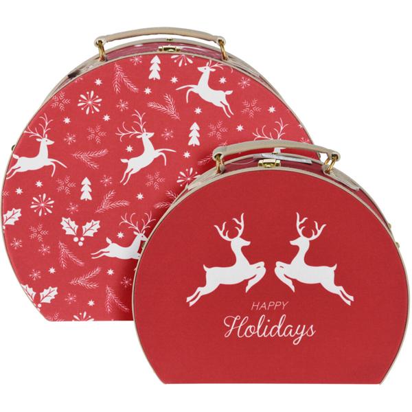 Zauberhaftes Weihnachtskoffer 2er-Set Rentier Motiv - Perfekt als stabiler Geschenkkoffer, Weihnachts-Deko oder zur Aufbewahrung