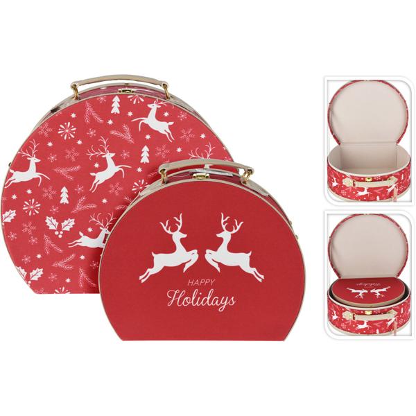 Zauberhaftes Weihnachtskoffer 2er-Set Rentier Motiv - Perfekt als stabiler Geschenkkoffer, Weihnachts-Deko oder zur Aufbewahrung