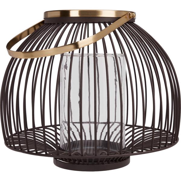 Elegantes Metall-Windlicht mit Glaseinsatz - Stimmungsvolle Akzente für drinnen & draussen - Henkel für leichten Transport - Braun-Gold Ø28x23cm