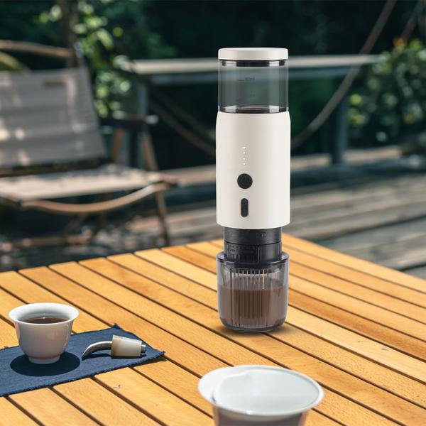 Tragbare Espressomaschine für Kapsel & Pulver, 15 bar, weiss: Perfekter Espresso unterwegs, kompakt & einfach zu bedienen, für Reisen, Camping & Büro